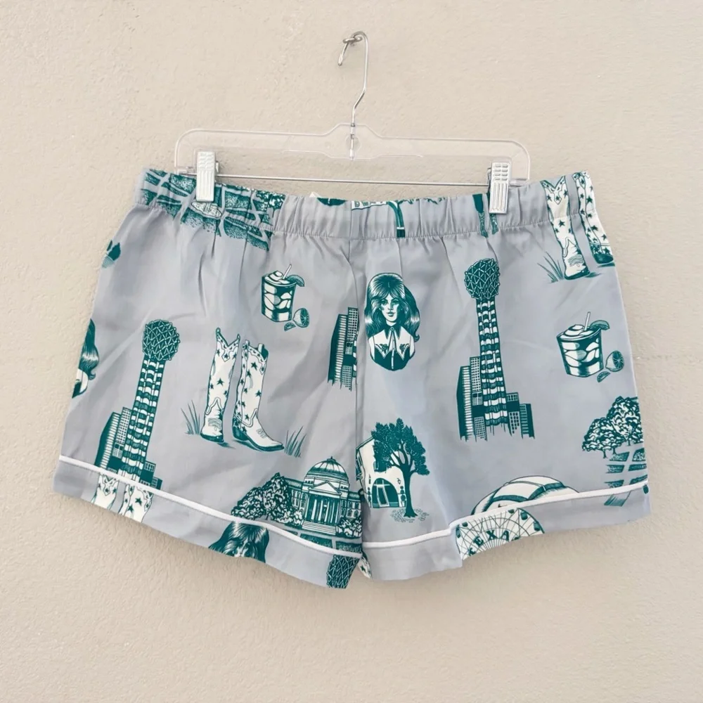 Katie Kime Dallas Toile Pajama Short Set Large Cotton Sleepwear Lounge Classic - Picture 12 of 14